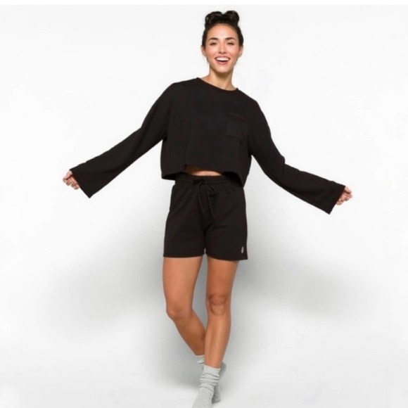 Free People Movement Sunny Crop Sweatshirt and High Waist Shorts Set Black S - Picture 6 of 8